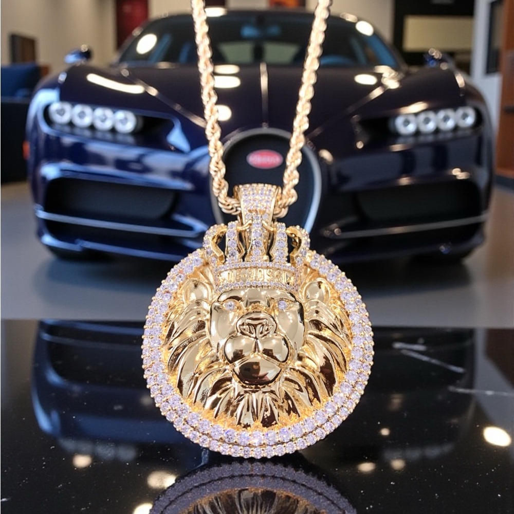 LION KING LAB DIAMONDS 18K GOLD NEW CHAIN NECKLACE CHARM MADE IN ITALY!